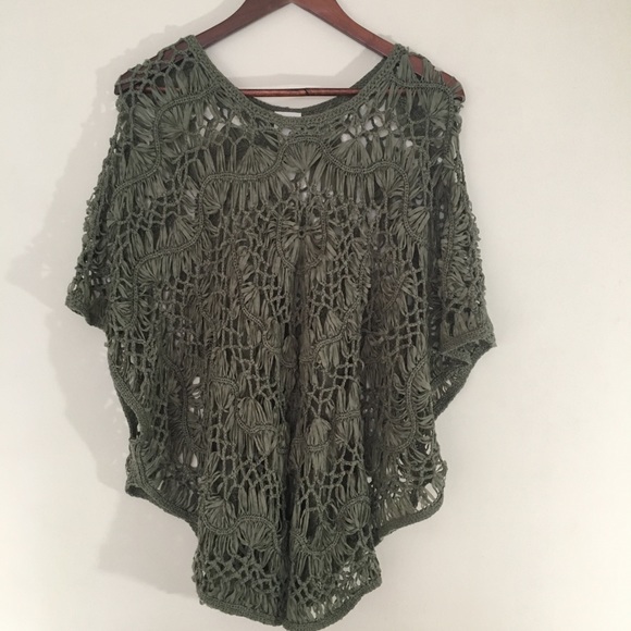 Chico's Tops - Chico’s Crocheted Poncho Olive sz L/XL